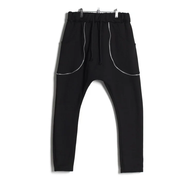 

Autumn trend slim sports zipper pocket black leggings men's straight casual pants