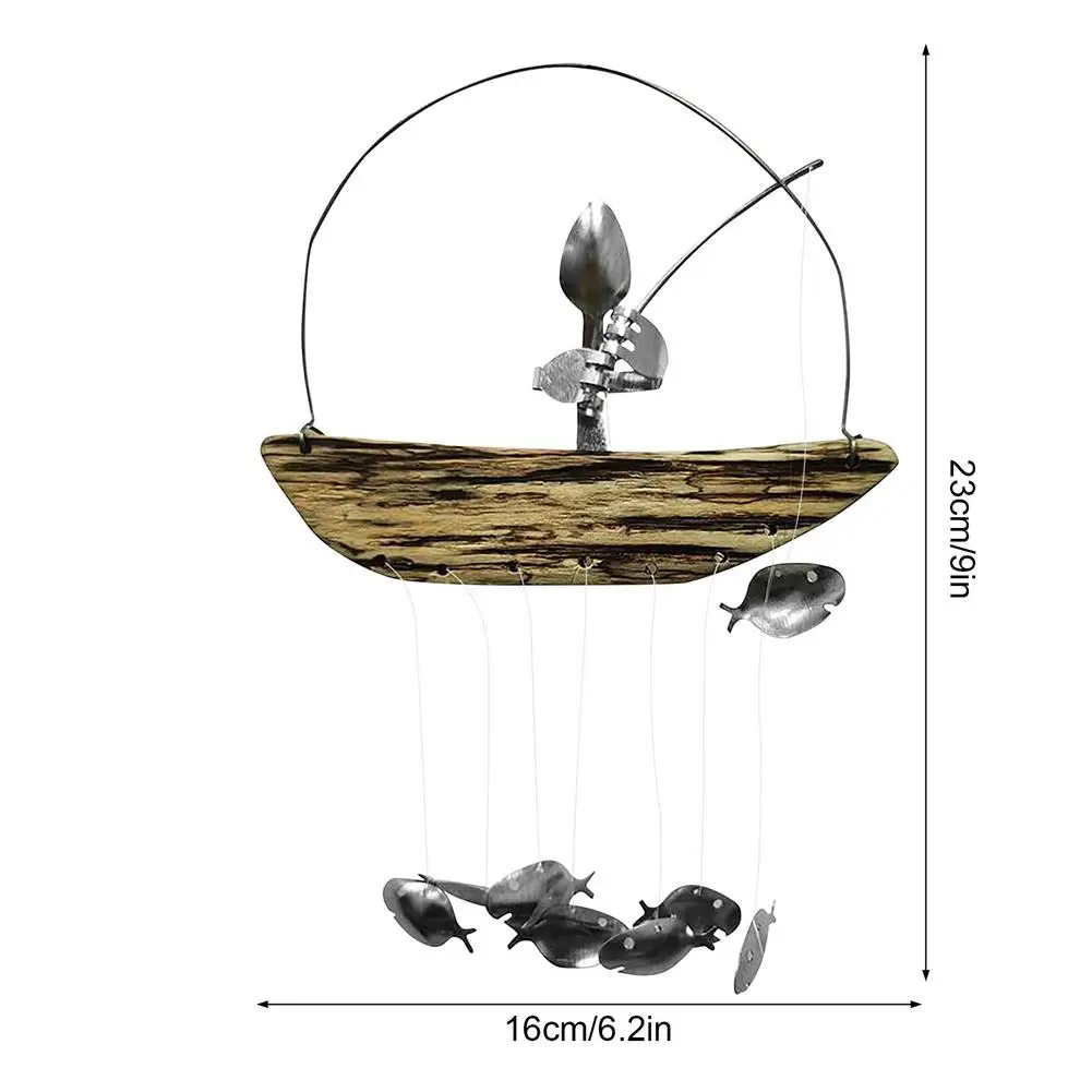 

Fishing Man Wind Chime Handmade Spoon Fish Hanging Decor Garden Indoor Pendant Decoration Indoor Outdoor Hanging Ornament