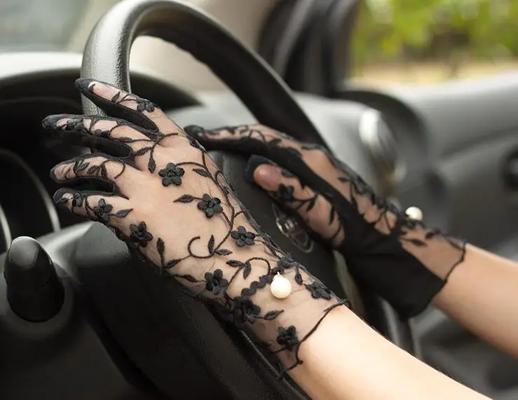 

Spring summer women's Lace sunscreen gloves lady's anti-uv slip-resistant driving gloves sexy transparent lace gloves