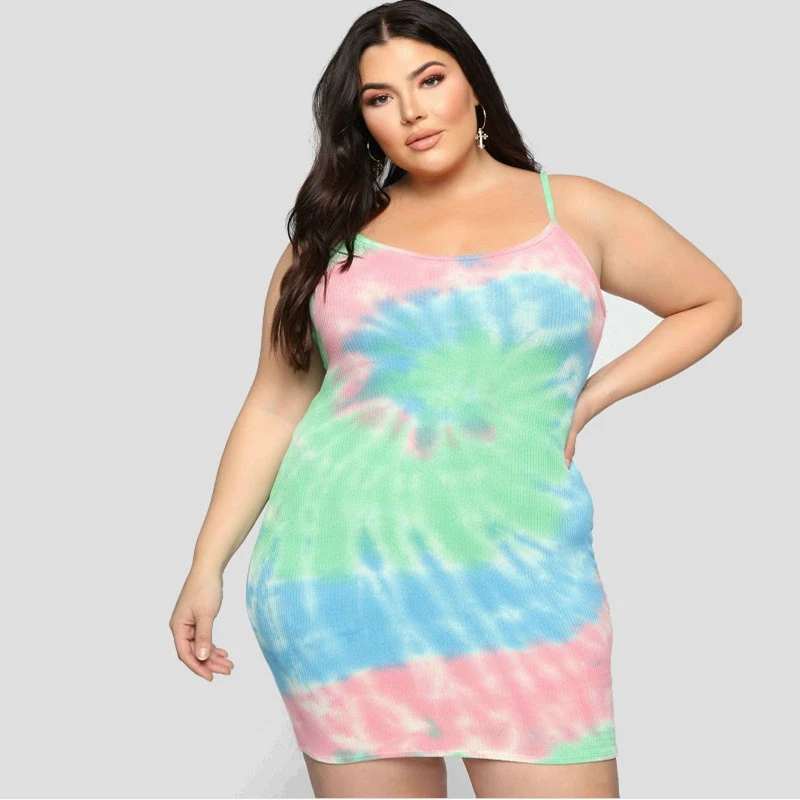 

2021 new plus size mini suspender dress 8XL fashion female summer print color sexy knitted slim plus size suspender dress