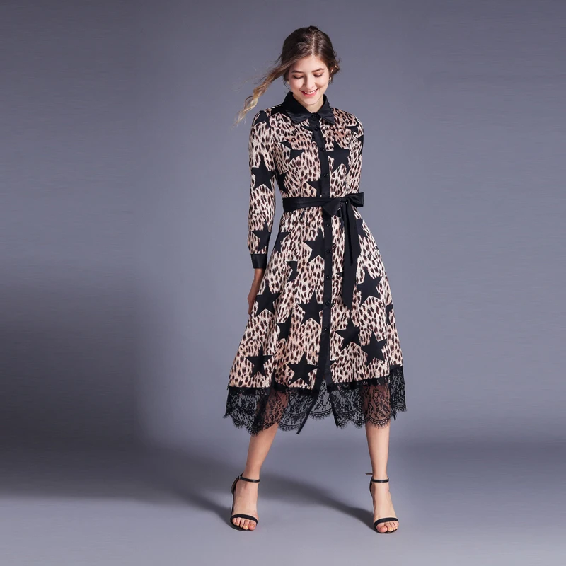 Новое Женское платье леопардовое лоскутное кружевное тонкое пентаграмма платья