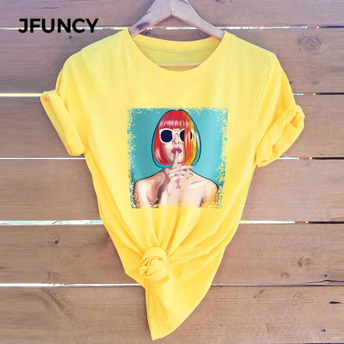 JFUNCY Summer 100% Cotton T-shirts Women Casual Tshirt  Female Tops Please Quiet Letter Printing Harajuku Graphic Tee