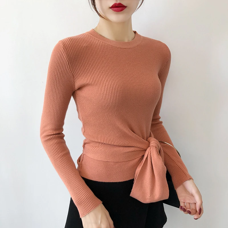 2019 женский осенний зимний свитер короткий топ с круглым вырезом пуловер на