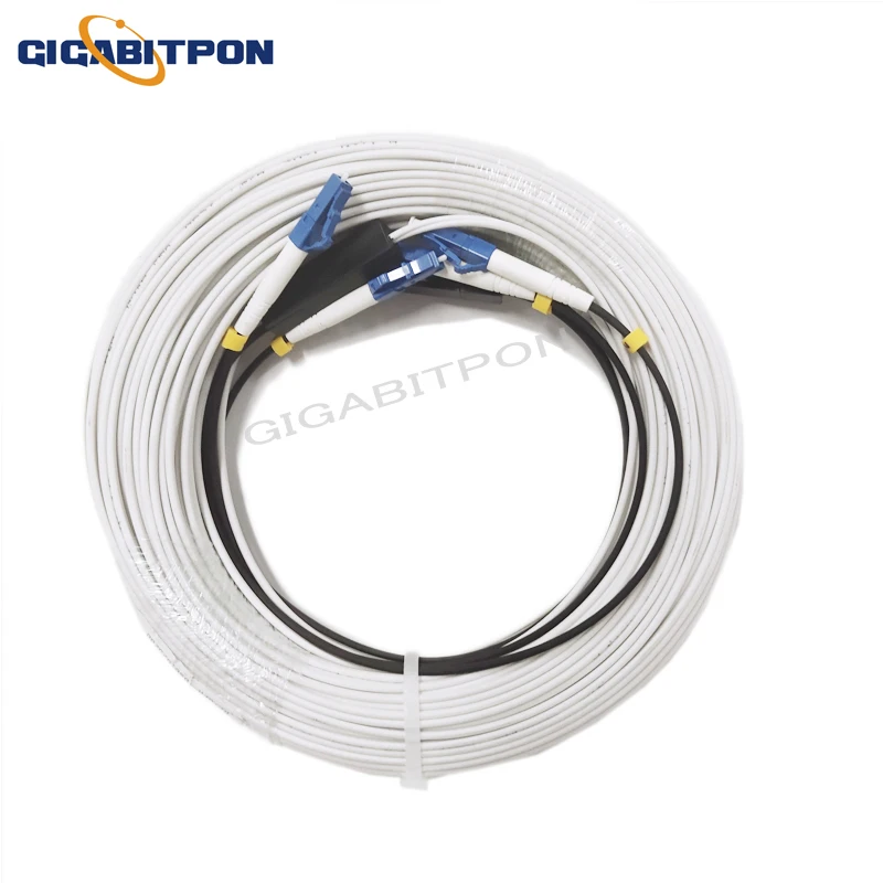 2 steel 2-core jumper single-mode G675A 1-core 2LC/UPC-2LC/UPC FTTH fiber drop cable SM outdoor. Inner white 4-connector 10-500M