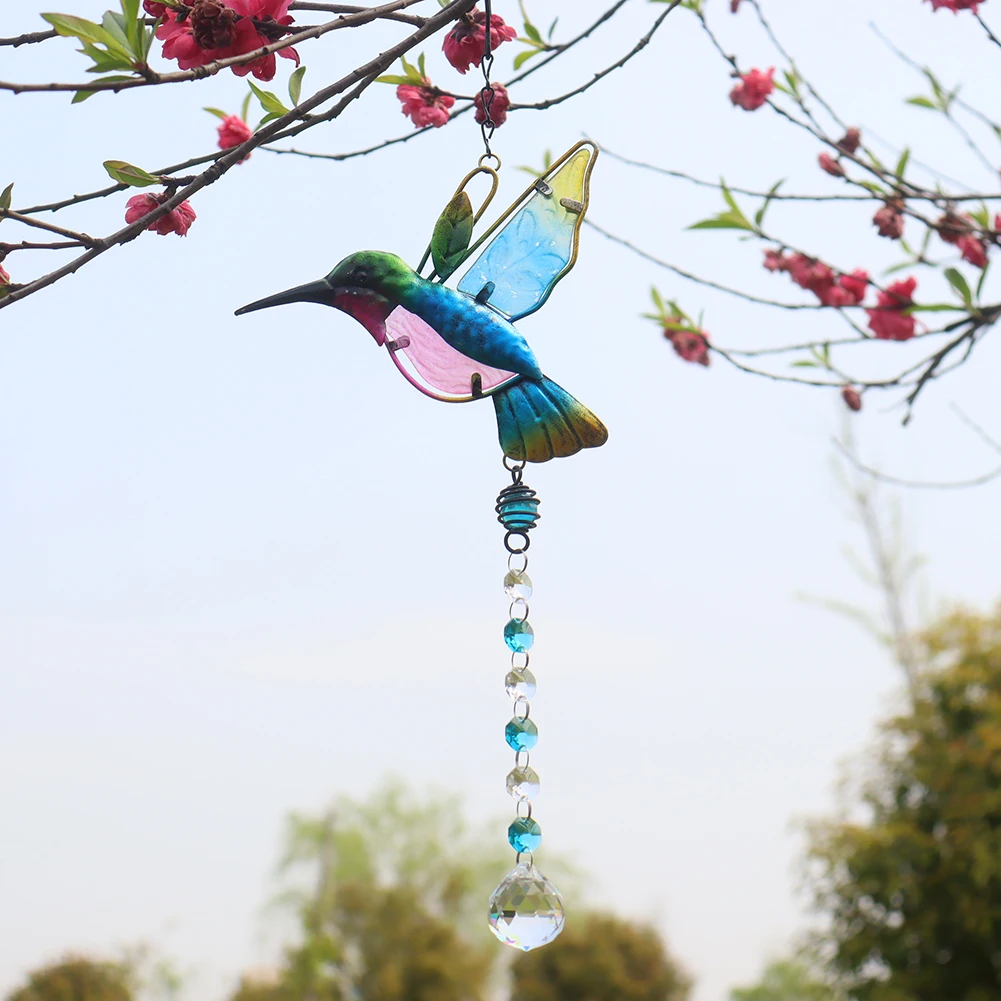

Dragonfly Bird Crystal Pendant Colorful Beads Hanging Drop for Outdoor Garden Window Wedding DIY Decorations