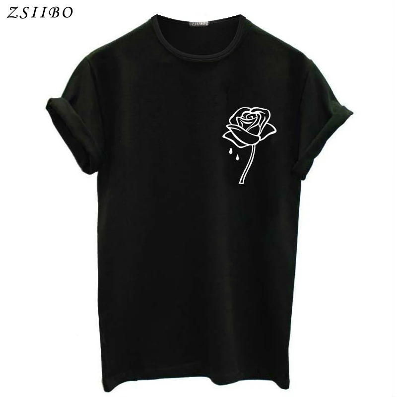 ZSIIBO женская футболка с принтом роз и карманов повседневная забавная Футболка для