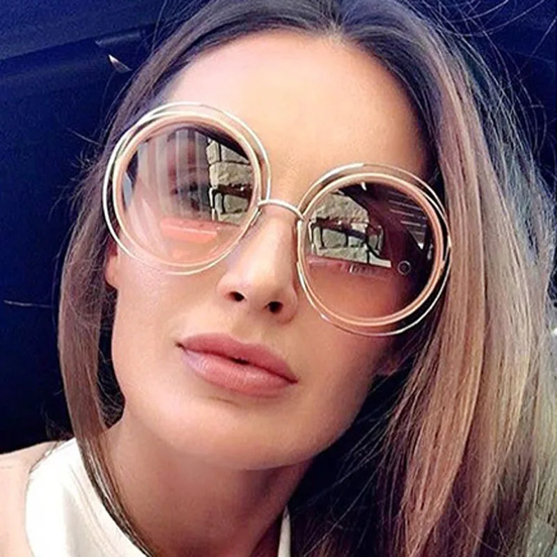 

MIZHO Metal Frame Big Eyewear Gradient Round Sunglasses Women Brand Designer High Quality UV400 Silver Hip Hop Sun Glasses Mujer