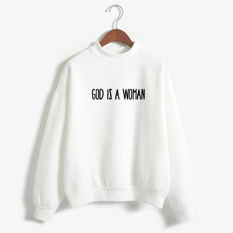 

Autumn Winter Fleece Hoodie Casual Harajuku Funny God Is Woman Letter Print Sweatshirt Women Turtleneck Friends Sudadera Clothes