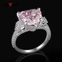oevas exquisite 925 sterling silver wedding rings for women luxury big pink heart 5a zircon sparkling cz engagement party jwelry
