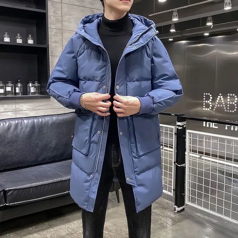 

Новое зимнее свободное мужское теплое пальто средней длины с капюшоном, зимнее пальто, цвет черный