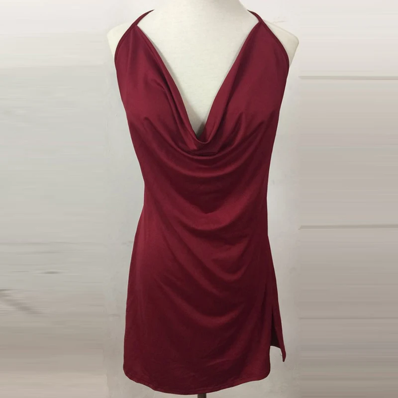 Сексуальное однотонное платье с открытой спиной и лямкой на шее, с глубоким v-образным вырезом, сексуальное платье для женщин, темпераментное мини-платье с низким вырезом, летнее