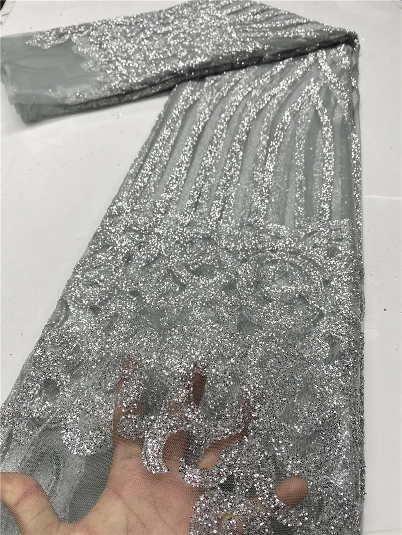 

French Tulle Lace Fabric 2020 High Quality Lace Nigerian Women Wedding Sequins Embroidery Aso Ebi African Lace Fabric YA3715B-2