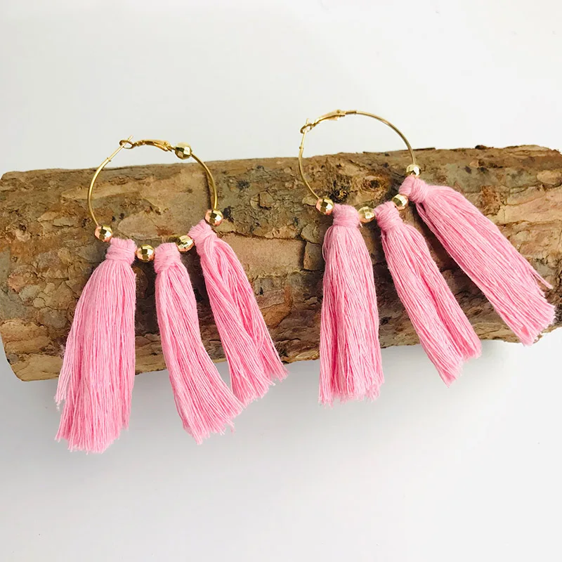 Cpop Новые простые модные серьги макраме этнические белые розовые хлопковые нитки