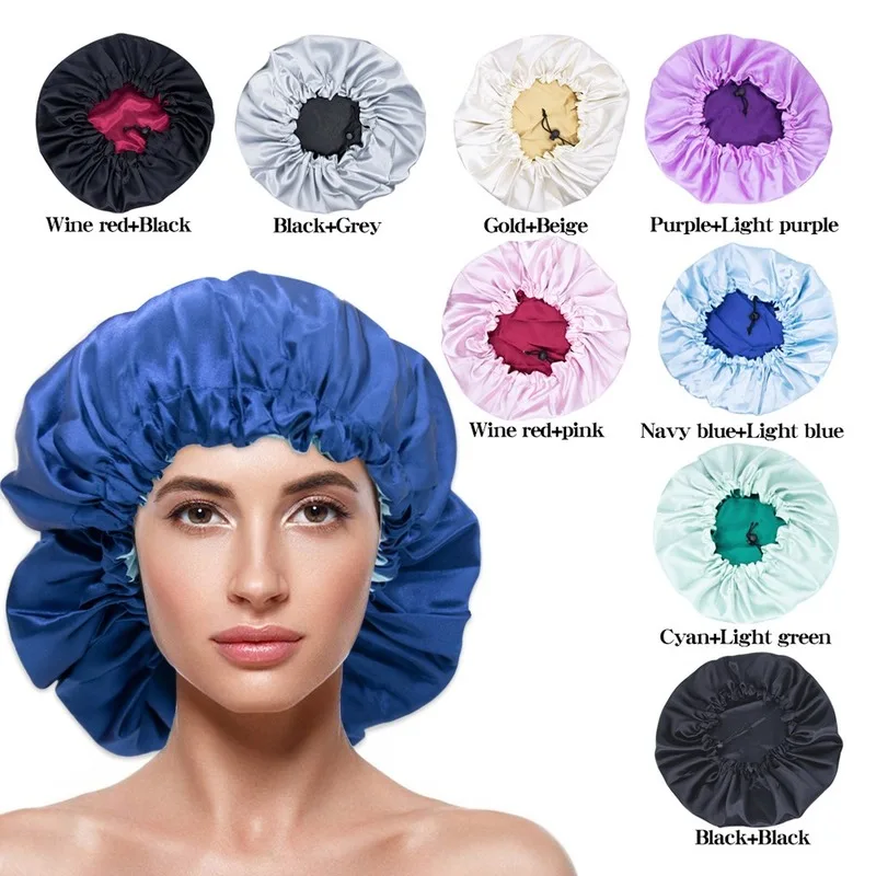 

New Fashion Women's Satin Night Nightcap Hair Hat Hat Silk Headgear Loose Tight Band shower cap bonnet satin hair bonnets