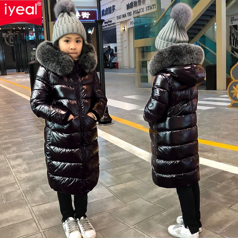 

IYEAL Girls Winter Warm White Duck Down Jackets For Boys Waterproof Clothes Natural Fur Hooded Coats For Kids Parka -30 Degrees