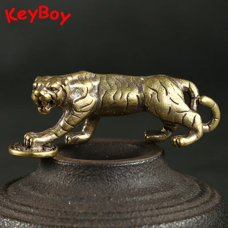 Винтажный латунный брелок с тигром подвеска для автомобильных ключей кулоном в