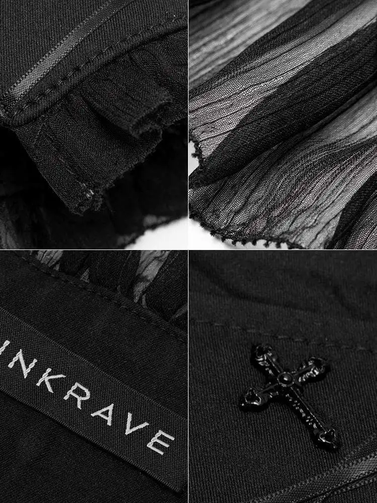 Панк рейв женские готические крест дизайн перчатки из сетки PS 168|Женские