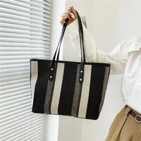 fashion ladies korean plaid bag ins casual simple striped canvas shoulder bag