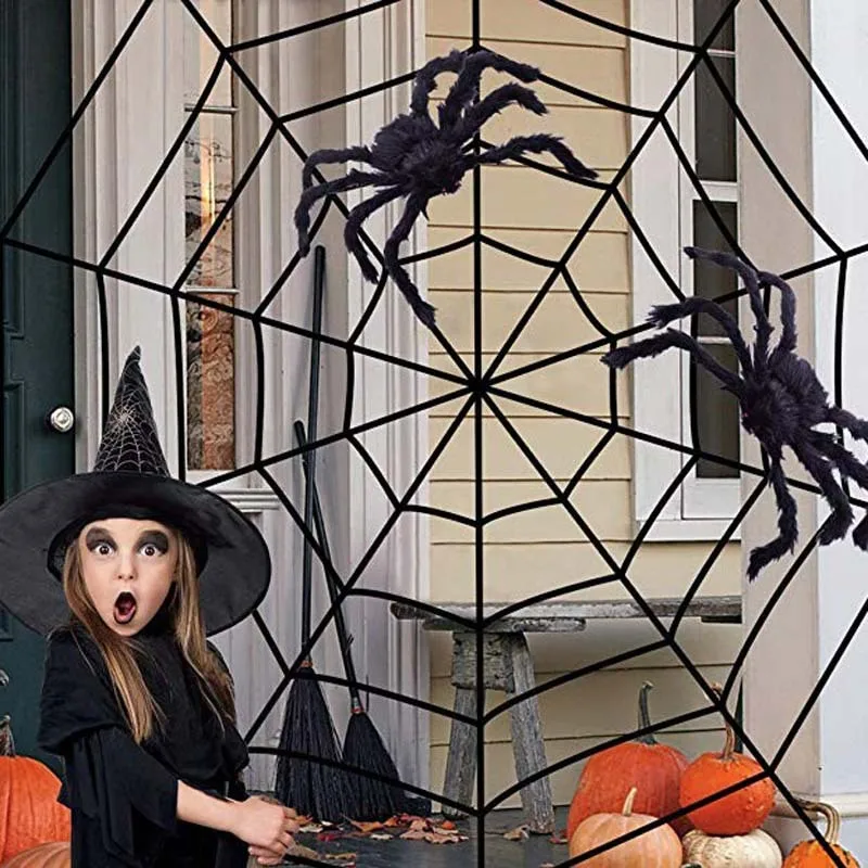 1pc Giant Black Plush Spider Halloween horror theme Party Decoration Props Children Toys Haunted door and window wall decoration