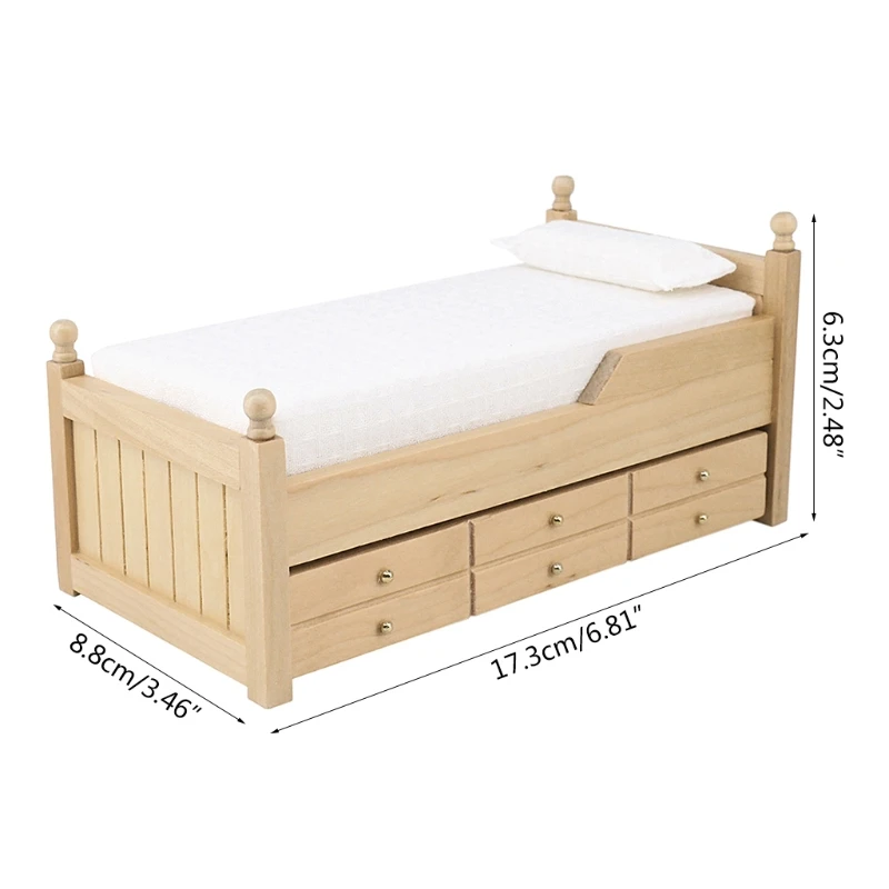 

1:12 Scale Mini Drawer Bed Model Dollhouse Miniature Accessories Bedroom Furniture Toy