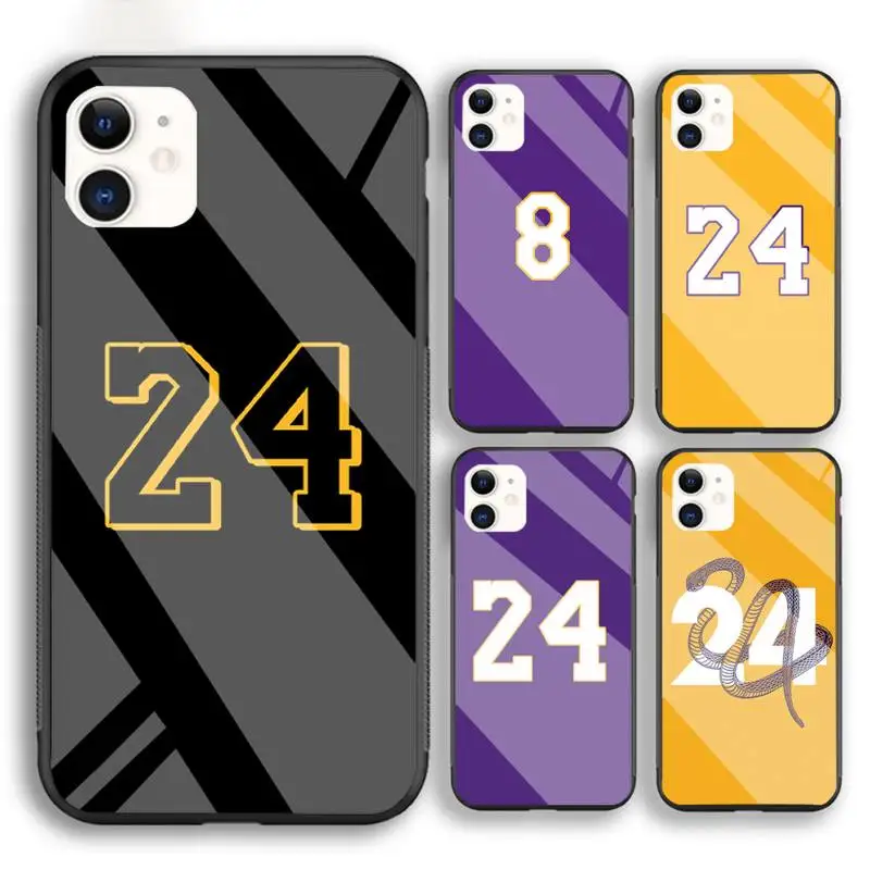 

Basketball Player Number 8 24 Phone Case For Iphone 6 6s 7 8 Plus XR X XS XSmax 11 12 Pro Mini Max Tempered Glass
