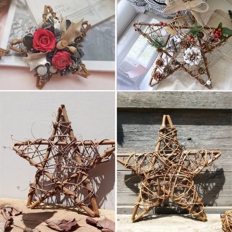 

10cm/30cm Dried Rattan Star frame Artificial flower wedding Wreath Christmas decoration For Home DIY Handmade Door Hanging Decor