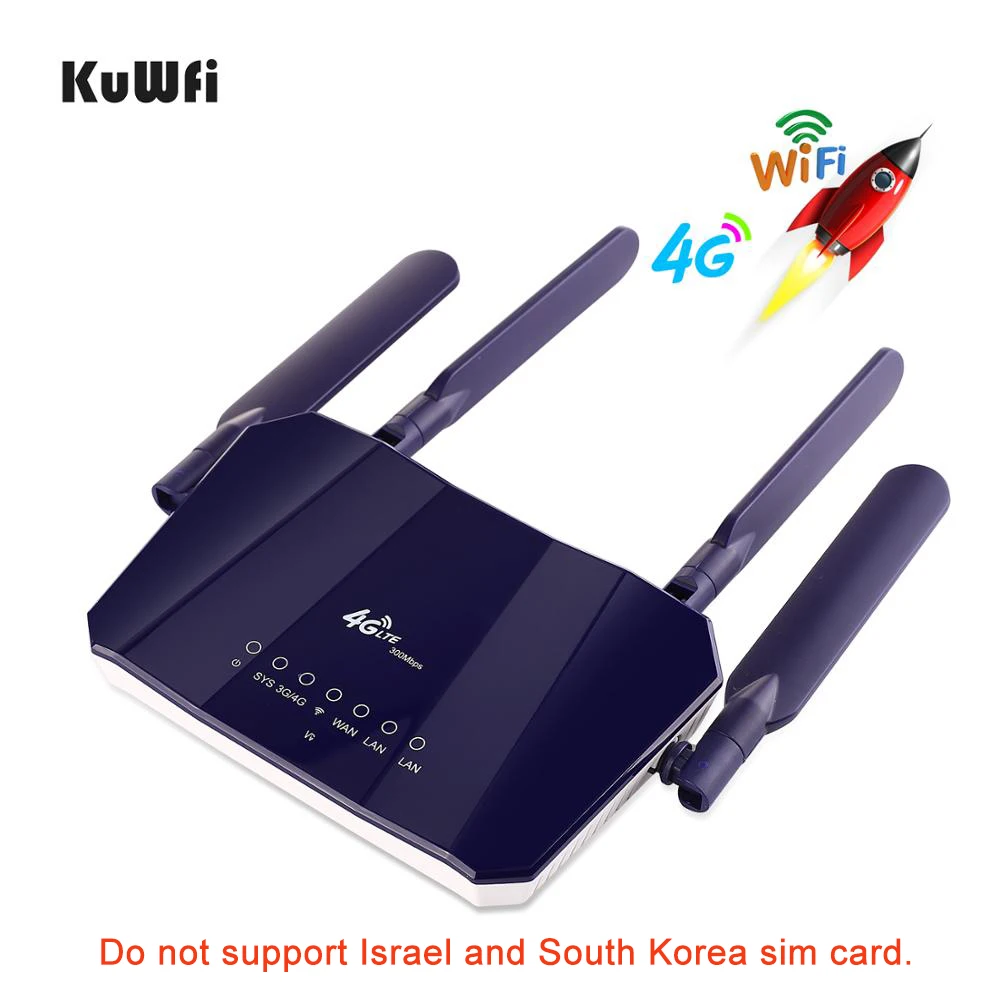 KuWFi 4G LTE CPE WiFi роутер 300Mbp беспроводной CPE мобильный WiFi роутер с слотом для sim-карты с хорошим покрытием для ПК/телефона/ТВ-приставки