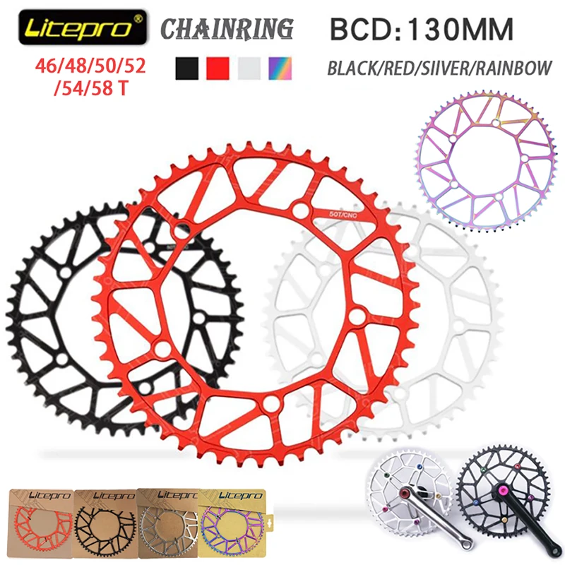 

Litepro Folding Bike Chain Wheel ultralight Alloy CNC 130BCD 46/48/50/52/54/56/58T color BMX Chainring 9/10/11 Speed Chainwheel