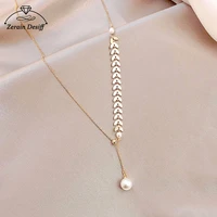 fashion vintage wheat spike pearl necklace women gold color necklaces women pendant jewelry gift charms