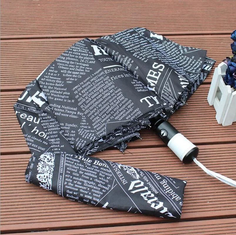 

Umbrella Male Oil Painting Newspaper Pattern Black Coating Windproof Umbrella Rain Women for Men 3 Folding Outdoor Parasol