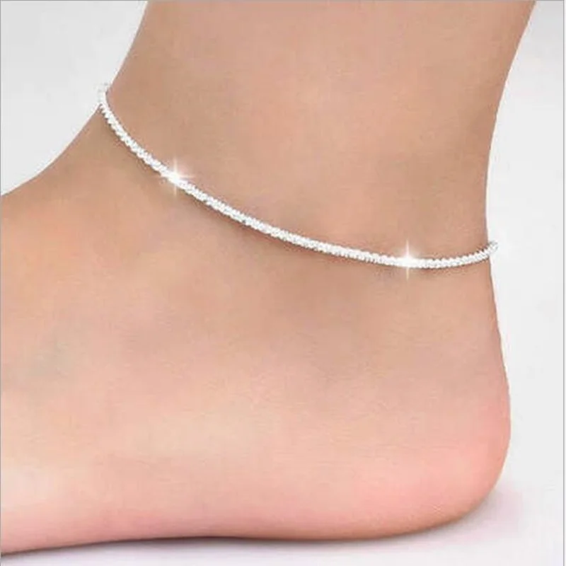

925 Stamped Silver Plated Exquisite Shiny Chains Anklet for Women Jewelry Gifts