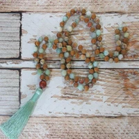 8mm rudraksha amazonite gemstone mala necklace 108 beads meditation cuff bless handmade unisex healing fancy monk