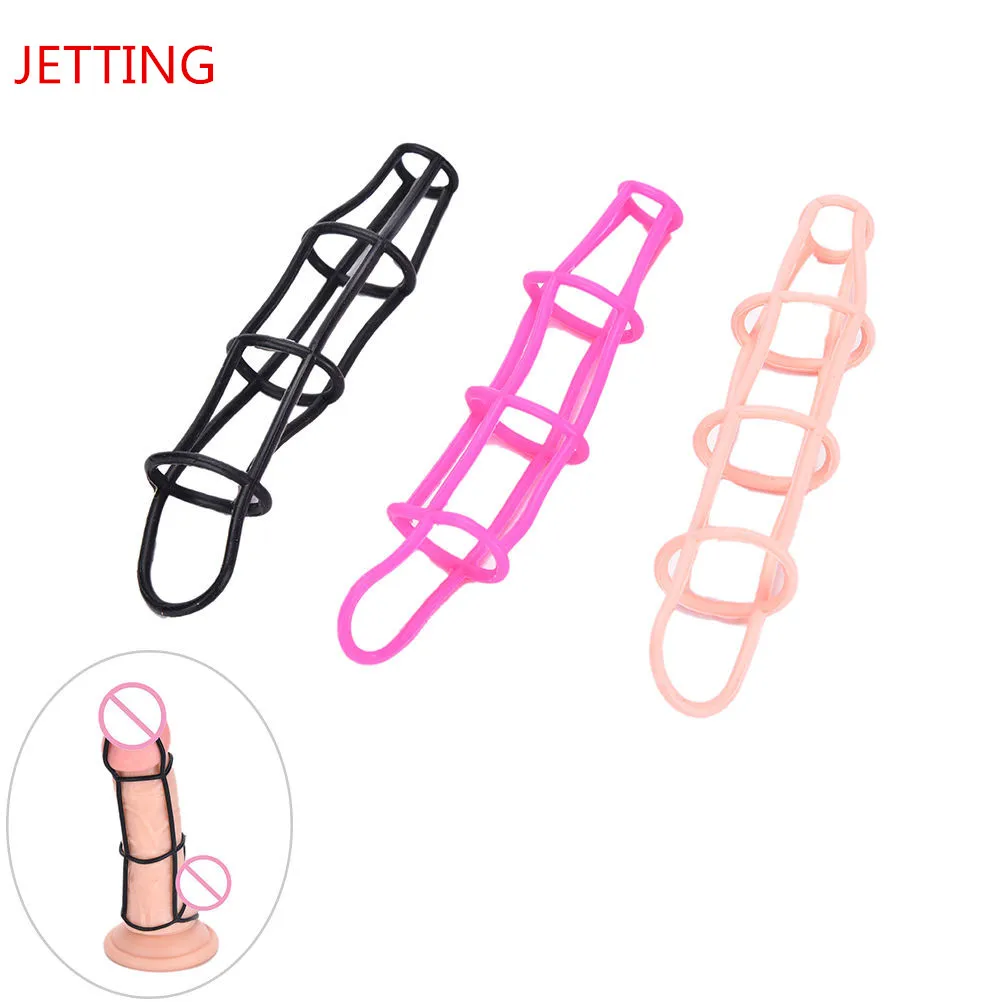 Мужское кольцо для эротического пениса с тремя клетками увеличения задержчка