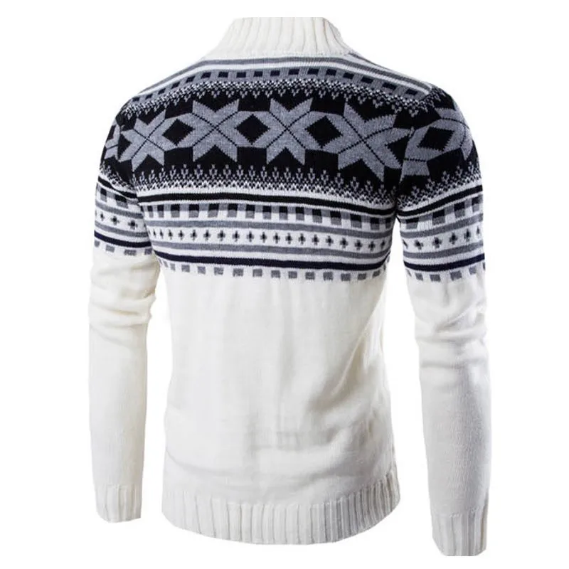 Зимний мужской свитер кардиган с принтом теплый винтажный длинный рукав уличная