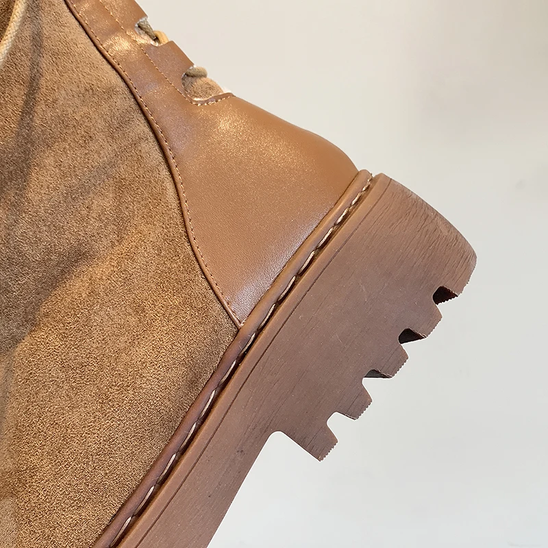 

Winter Shoes Boots Women Platform Boots Fashion Shoes Mid-Calf Round Toe Flats Lace-Up Woman Leather Thick Bottom Vanny Factory