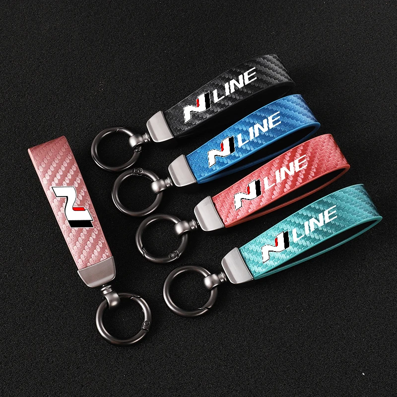 

Car carbon fiber leather rope Keychain key ring For Hyundai N Nline tucson kona sonata veloster i30 i20 n elantra Accessories