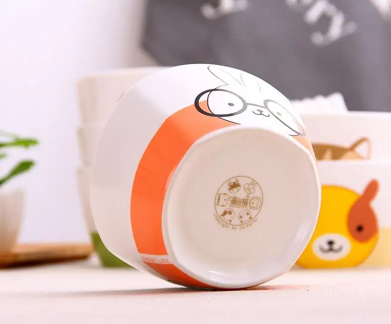 

6 Pieces Cute Animals Children Ceramic Bowls Candy Pure Color Kitchen Tool Gift Little Kids Bowls Set With Spoon