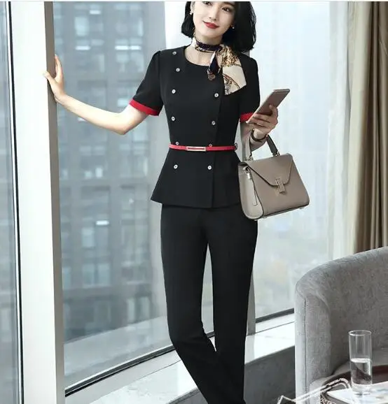 Женская юбка-костюм с коротким рукавом и галстуком | одежда