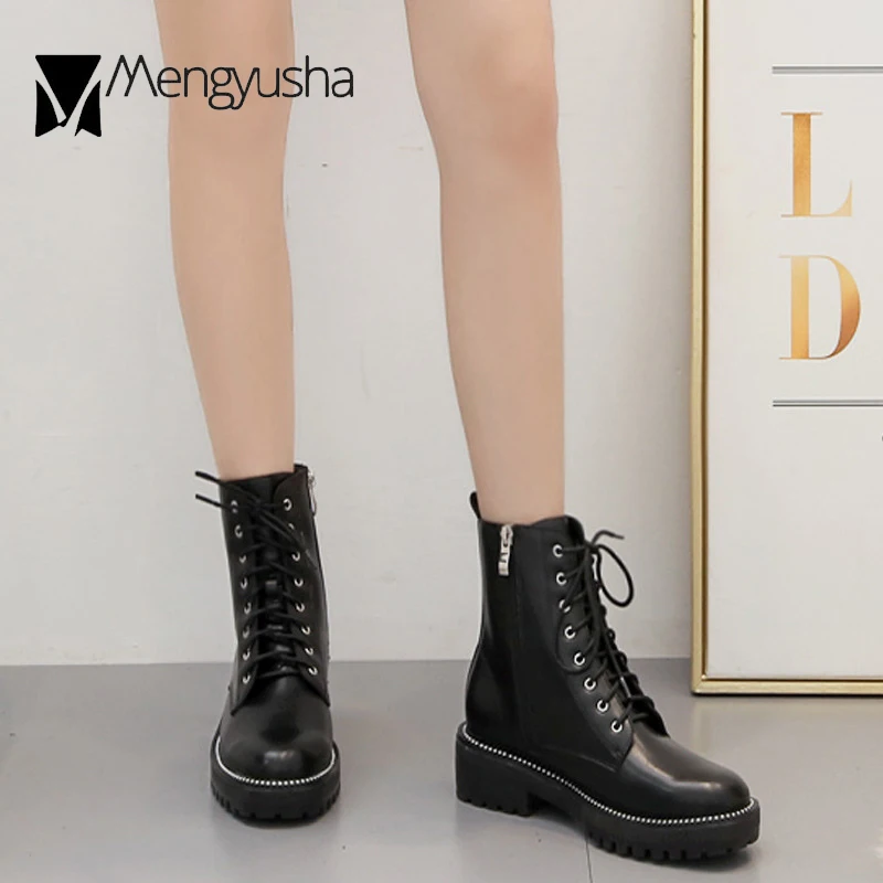 Ботинки martin на толстой подошве с квадратным каблуком женские плюшевые кожаные