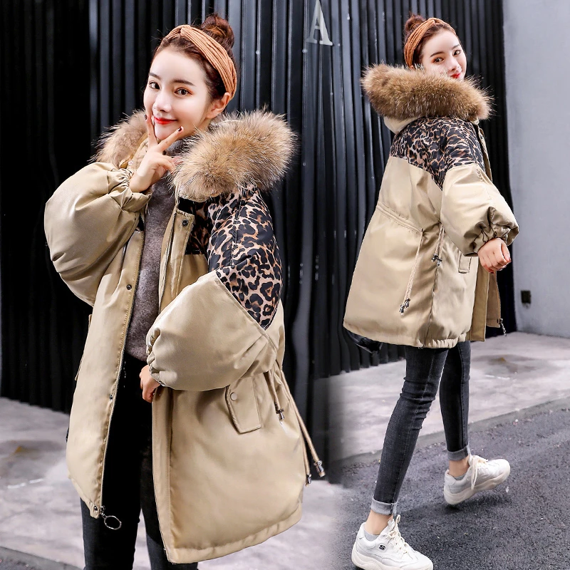2020 зимняя женская куртка с капюшоном модное леопардовое хлопковое пальто