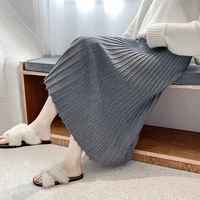 knitted woman skirts fashion solid high waist vintage pleated a line skirt women mid calf skirts for women 2022 female clothing
