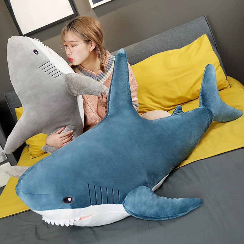 

60/80/100/140cm Big fat shark plush toy ins hot super soft pillow strip bed home decor pillow high quality birthday gift for kid