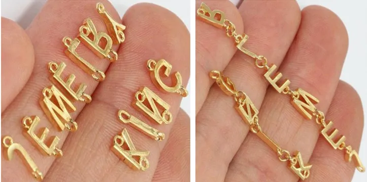 A B C . Необработанные латунные позолоченные подвески с буквами 24K браслет (без