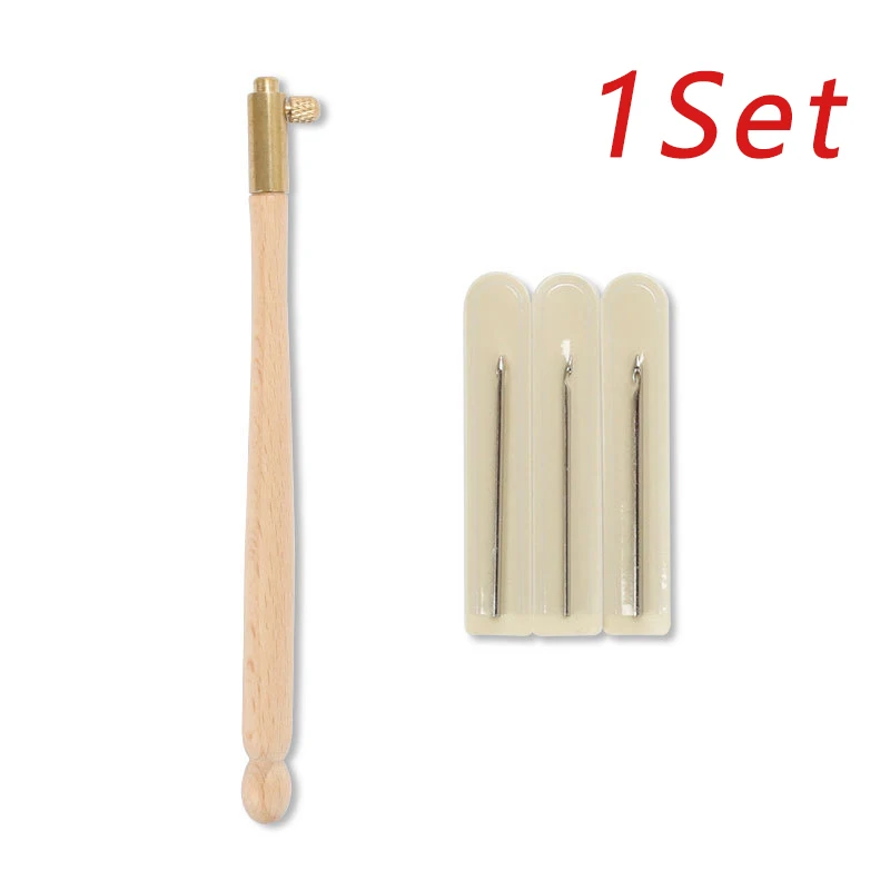 Французский крючок Вышивка Набор инструментов с 3 иглы деревянной ручкой крюк