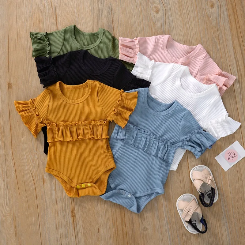 Newborn baby clothes baby girl romper 2021 summer fashion ruffled trumpet sleeve jumpsuit baby girl clothes set