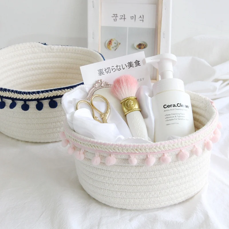 

s Cotton Thread Storage Basket White Laundry BasketHousehold Unique Woven Wool Ball Storage Basket Home Decoration