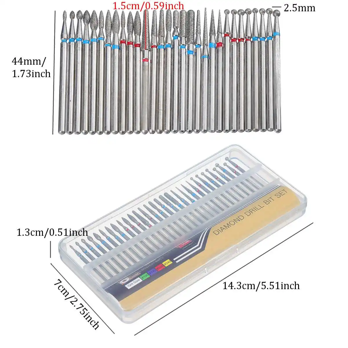 

30Pcs 3/32 Inch Diamond Nail Drill Bits Kit Nails Cuticle Removed Manicure Pedicure Tools For Electric Manicure Drills Machine