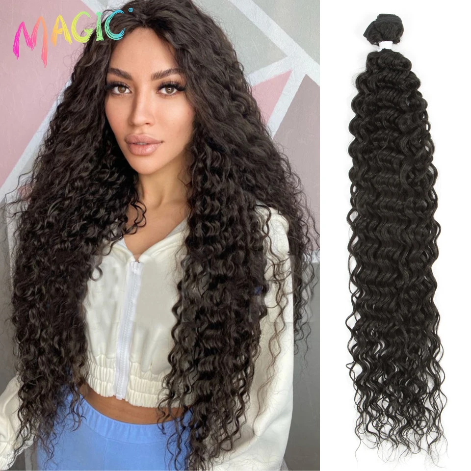 

Magic 32inches Kinky Curly Hair Bundles Black Color Tresses Kanekalon Synthetic Hair Extensions Curly Hair Accessories