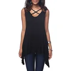 Новинка; сезон весна-лето; женская одежда с перекрещивающимся v-образным вырезом спереди; свободная Асимметричная майка без рукавов; футболка; одежда; рубашки; одежда; Прямая поставка