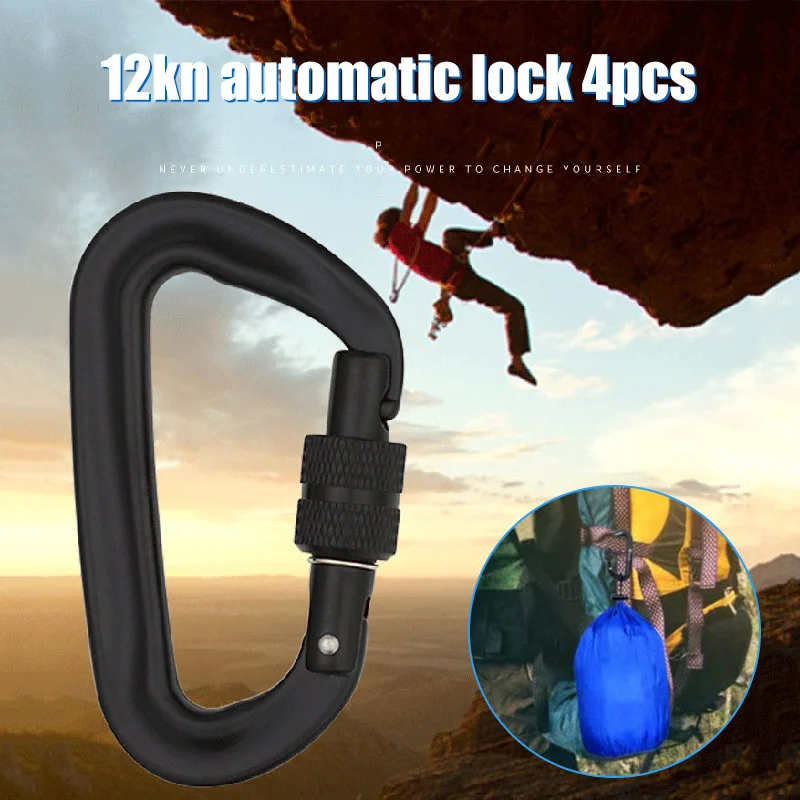 

Сверхпрочный фиксирующий Зажим-карабин, 4 шт., сверхмощный карабин 12 кН для кемпинга, пешего туризма, тренажерного зала EDF88